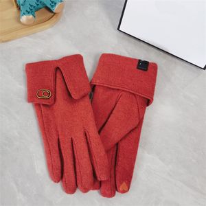 Designer Cashmere Five Fingers Gloves Winter For Women Classic Gloves Luxury Brand Camellia Touch Screen Female Thick Mittens Driving Glove 4 Colors