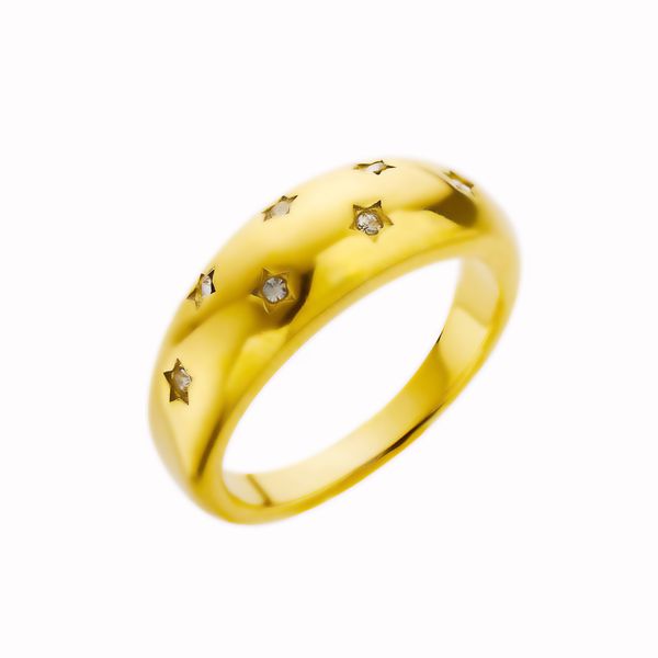 Anillo de estrella fundida de diseñador, anillo de estrella completa de cinco puntas de acero inoxidable chapado en oro de 18 quilates