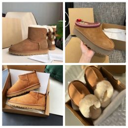 Botas casuais de designer neve botas feias mulheres australianas UG boot Bailey Chestnut fivela de inverno neve meio joelho curto senhora pele de carneiro e lã integrada chinelo de cabelo