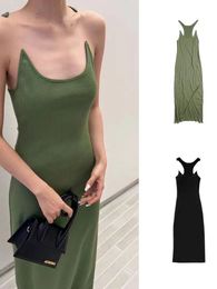 Diseñador Vestidos casuales Elástico Slim Fit Cintura Nalgas Invisible Tirante delgado Chaleco de espiga Vestido de mujer