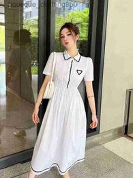 Designer casual jurken voor dames Zomer New Womens Triangle Emblem Iron Mark Polo Neck Short Sleeve Dress Wave Fashion Dress