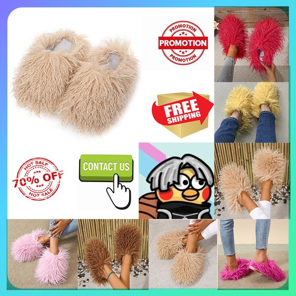 Livraison gratuite Designer Casual Platform Peluche Diapositives Pantoufles Hommes Femme Garder au chaud avec peluche Léger Grande taille Semelles super douces Plat Hiver 36-49