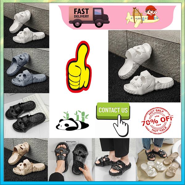 Diseñador Casual Plataforma Cabeza de esqueleto Divertida Una palabra Zapatillas Deslizadores de verano Hombres Mujeres Diapositivas de arco iris Sandalias Sandalias Suave Cojín grueso Zapatilla Diapositiva de nube