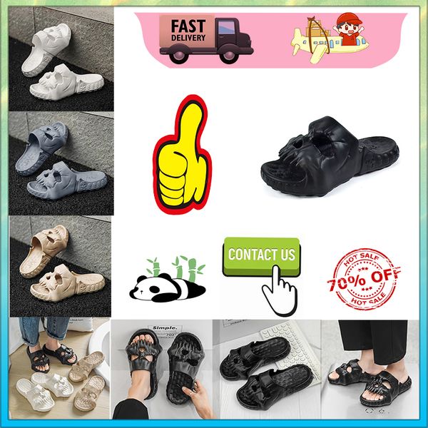 Diseñador Plataforma casual Cabeza de esqueleto Divertida Una palabra Zapatillas de arrastre Deslizadores de verano Hombres Mujeres Diapositivas de arco iris Sandalias Sandalias Suave Cojín grueso Diapositiva