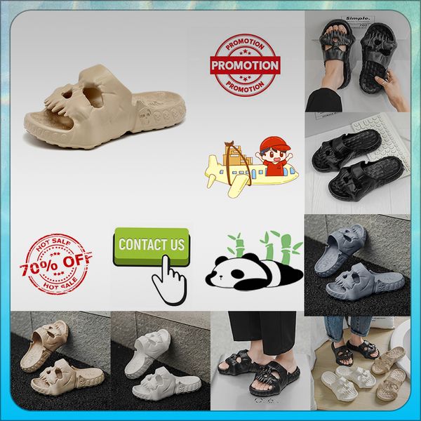 Diseñador Casual Plataforma Esqueleto Cabeza Divertida One Drag Zapatillas Mujer Peso ligero Resistente al desgaste Transpirable Cuero Suelas suaves Sandalias Planas Verano