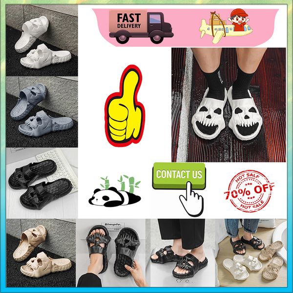 Diseñador Casual Plataforma Cabeza de esqueleto Divertida Una palabra Zapatillas de arrastre Deslizadores de verano Hombres Diapositivas de arco iris Sandalias Sandalias Suave Cojín grueso Zapatilla Diapositiva de nube