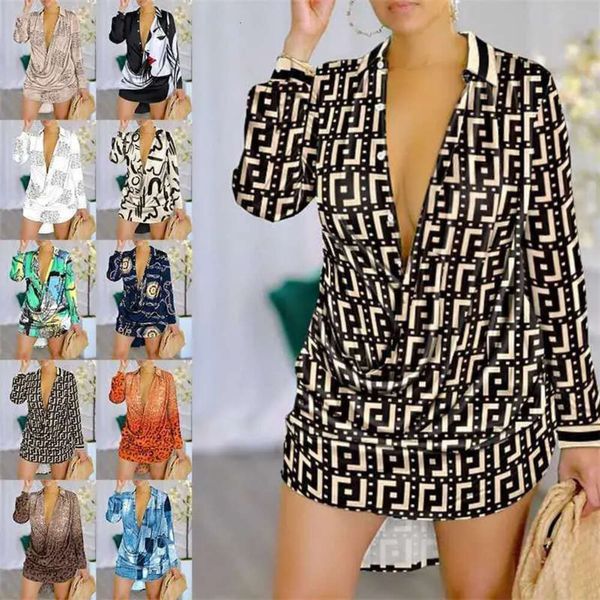 Designer Casual Shirt Robes Femmes Sexy Mode Robe Imprimée À Manches Longues Botton Chemises De Grande Taille 3Xl 834