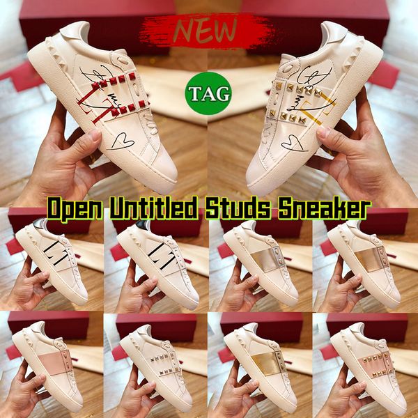 Designer Casual Shoe Hommes Femmes Open Untitled Studs Sneaker Luxury Leather Shoe Be My Red Studs Black Heel Silver White Pink Band Ruthenium Metallic Fashion Trainers