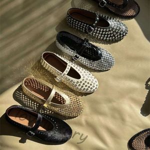 Designer casual schoenen ballet platte schoenen damesschoenen Liuding strass zwart-witte dames schapenvacht luxe schoenen sandelhout gouden merkschoenen