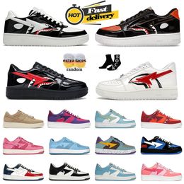 Designer sapatos casuais bapestask8 homens mulheres sta baixa plataforma tubarão preto branco combo roxo ferro nostálgico amarelo verde tênis treinadores andando corredores de corrida