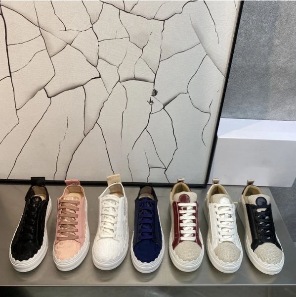 Zapatos casuales de diseñador Laurens Sneaker Mujer Lona Cuero Malla Correa Deletrear Resbalón en Zapato Club Transpirable Moda flexible Moda de primera calidad Pequeño zapato blanco Tamaño 35-41