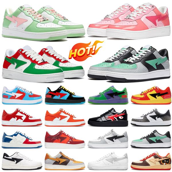 Designer Casual Chaussures Faible Hommes Femmes Cuir Verni Visage Noir Blanc ABC Camo Vert Rouge Camouflage Skateboarding Sports Baskets Baskets En Plein Air Requin