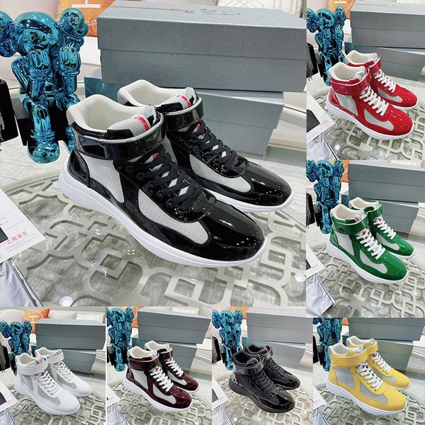 Designer Casual Chaussures Hommes America Cup Baskets Haut En Cuir Verni Baskets Plates Sneaker Noir Mesh À Lacets En Plein Air Runner Chaussure