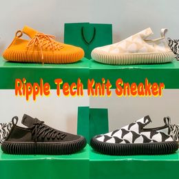 Diseñador de zapatos casuales Hombres Mujeres Ripple Tech Knit Sneaker Moda Lujo con cordones Naranja Negro Caqui Caña de azúcar Slip On Zapatillas de deporte al aire libre Hombres Runner Shoe Size US 5-12