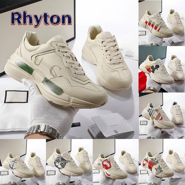 Diseñador de zapatos casuales para hombre para mujer Chunky Rhyton Leather Printed Sneaker Luxury entrelazado Mouse Logo Split Printed Platform Zapato Beige Canvas Leather Trainers