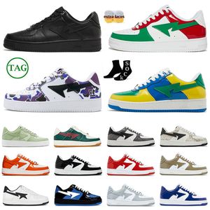 Zapatos casuales de diseñador Sta Sk8 para hombre para mujer Bapestass zapatillas de deporte gtrey charol blanco azul verde naranja azul cara de tiburón negro camuflaje bajo top con cordones zapatillas de deporte