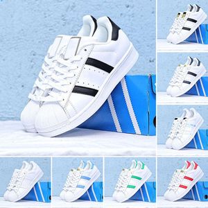 Designer Casual Shoes Superstar Men Dames Super Star Plate Sneakers Low White Sneakers Fashion Flat Trainer Triple White Black University Red Blue Foundation