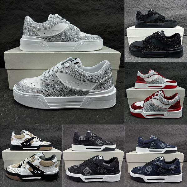 Designer Casual Chaussures Femmes Hommes Sneaker Véritable Cuir Blanc Graffiti Baskets Mode Diamant Bijoux Décoration Skateboard Luxe Chaussure Plate Baskets En Plein Air