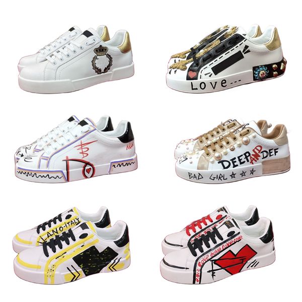 Chaussures décontractées de créateur femmes baskets en cuir véritable blanc graffiti baskets mode diamant bijoux décoration skateboard luxe chaussures plates hommes femmes en plein air