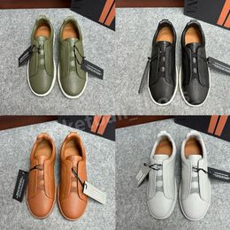 Designer vrijetijdsschoenen Zegna Triple Stitch lage sneaker strepen sociale bruiloft kwaliteits lederen schoen Zegna-logo