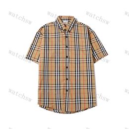 Chemise décontractée à manches courtes de luxe pour hommes, marque classique en tissu de coton à carreaux, chemise à carreaux abricot pour hommes et femmes
