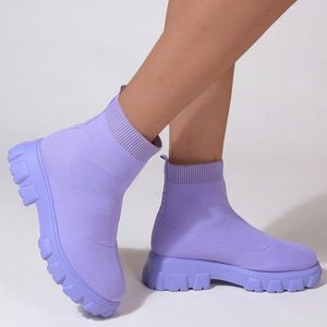 Diseñador casual calcetines de mujer botas plataforma de color sólido negro rosa púrpura resbalón en botines de punto para mujer zapatillas cómodas zapatillas de deporte tamaño 35-43