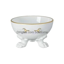 Diseñador Tazones para gatos Tazón Anti vómitos Agua elevada Cerámica Comida para mascotas para gatos de cara plana Perros pequeños Proteger mascotas Columna vertebral Apto para lavavajillas DH0YZ