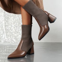 Chaussures de causalité de concepteur pour femmes bottes à talons épais noir marron mode automne hiver femmes chaussettes chaussons baskets en plein air formateurs taille 35-42