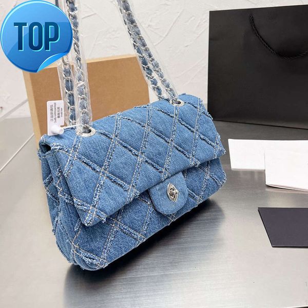 Bolsas de diseñador CC Bolsos de hombro para mujeres bolsos de colgajo bolso vintage hardware de cadena de plata azul oscuro