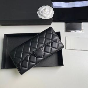 Designer CC Portefeuilles Noir Lambskin Caviar Portefeuille en cuir Or et Sier Hardware Mini Sacs à main Sacs d'embrayage classiques S Porte-cartes Porte-cartes Femmes