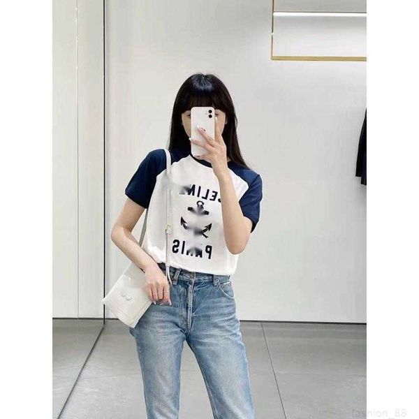 Designer CE23 Springsummer New College Wind Boat Anchor Flocking Letter Raglan Sleeve Design Simple and Volylele T-shirt Top F12Q