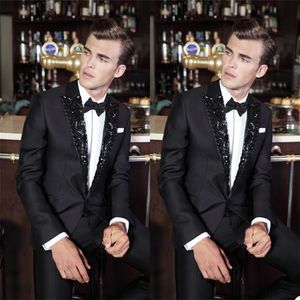 Designer Celebrity Mens Tuxedos De Mariage Personnalisés Paillettes Revers Tapis Rouge Hommes Porter Dîner Prom Party Blazer (Veste + Pantalon)