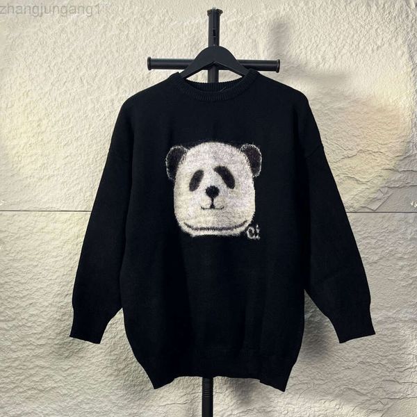 Designer Celina Triomphe CL Famille Wang Jia'er Même laine mélangée Panda Pull tricoté Lâche Saijia Style Hommes et Femmes T-shirt de marque à la mode