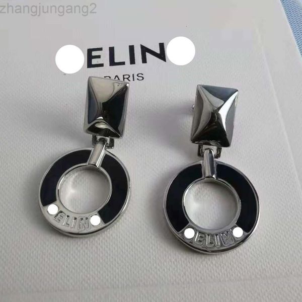 Designer Celins Bijoux Saijia's Nouveau Celi Style Français Noir Gutta Percha Gâteau Rond Boucles D'oreilles Rectangulaires Boucles D'oreilles De Mode Boucles D'oreilles De Marque Ronde