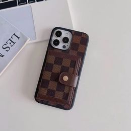 Designer mobiele telefoons kaarden houders zakken portefeuilles voor Apple iPhone 15 14 13 12 11 Pro Max XR XS 7 8 plus luxe full-body mobiele back-covers Fundas Brown Checkerboard