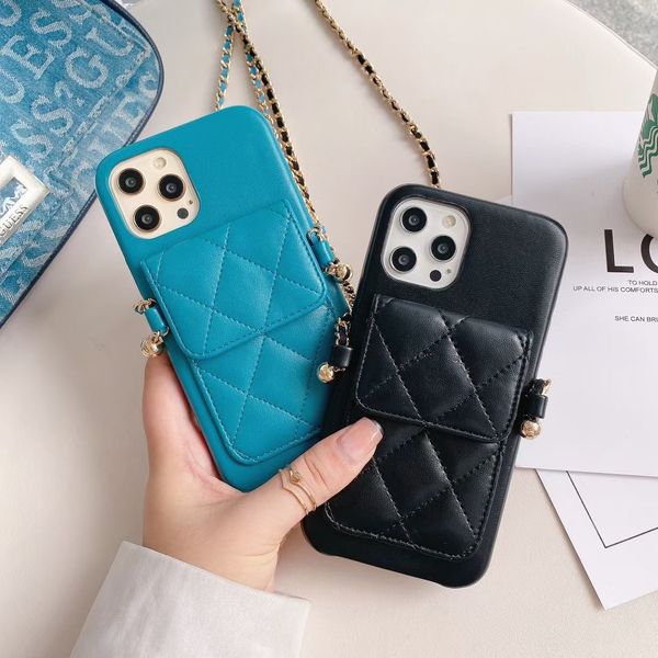 Étuis de téléphone portable de designer Fashion pour 15pro max Marque de luxe 2c pour tous les iphone 14 13 12 Pro 11 XR XS X Case Diamond Lozenge Bag Protégez avec bandoulière en chaîne