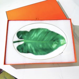 Designer keramische platen regenwouden groen blad bown china 12-inch vissen bord cadeau doos banquet visplaat bruiloft huisverwarming