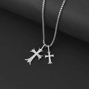 Designer Ch Cross Luxe Chromen Hanger Ketting Nieuw Puur Zilver Stijl Dubbel Trendy Hoge Decoratie voor Mannen Hart Halsketting Trui Keten Minnaar Cadeau 2024