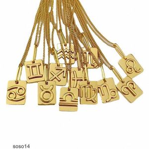 Chaînes de créateurs pour hommes femmes douze constellations Rune couleur or carré ami première lettre initiales collier cadeau J1nw # 52m2