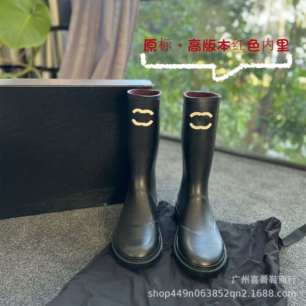Designer Chanells Shoe Xiao Feng Shuang C Standard Barrel Long Barrel Raine 2024 Spring New Version High Version Rouge Inner Lignon Imprimé pour femmes Channells