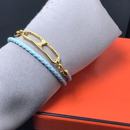 Designer bedelarmband Leren touwarmband Merk Heren Dames Klassieke varkenssnuit Handarmband goud zilver rosé Twee lagen armband Unisex Modieuze armband feest