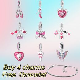 Diseñador brazalete de encanto serie rosa diamante lindo mariposa amor colgante de diamantes fit pandoras collar para joyas para mujeres caja de regalo al por mayor