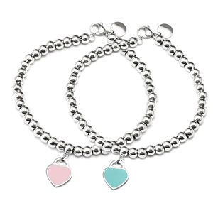 Bracelets de charme de créateur Bracelet de perles de coeur bleu Bracelet en acier inoxydable rose rouge pendentif femmes bijoux élégants cadeau Bracciali