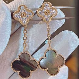 Charme de créateur Four feuilles Clover Shell Shell Diamond Rose Rose Boucles d'oreilles Van 925 Silver Star Sême style Jewelry