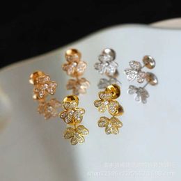 Designer Charm Gold High Edition van vier bladgras oorbellen dames nieuwe mini volledige diamant drie bloembladen sieraden