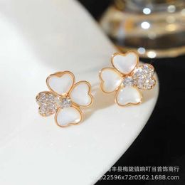 Designer Charm Gold High Edition van vier bladgras oorbellen voor dames nieuwe witte fritillaria met diamanten hartoorpleisters en bloembladenvormige sieraden
