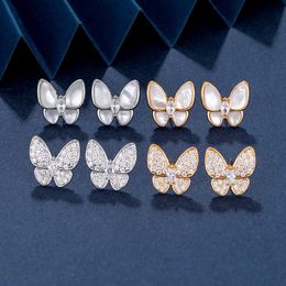 Designer Charm Gold Van vlinder oorbellen vol met diamant fritillaria shell super onsterfelijk licht luxe geavanceerde en eenvoudige sieraden