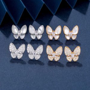 Boucles d'oreilles de papillon Van Van Gold Van Plein de Diamond Fritillaria Shell Super Immortal Luxury Luxury Avancé et Simple Bijoux