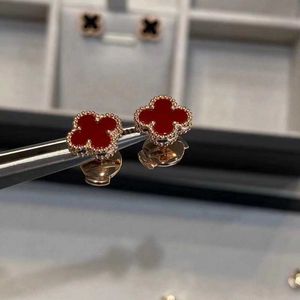 Designer Charm Version haute van Small Small Four Boucles d'oreilles de trèfle femelle Gold Placage épaissis 18k Rose Gol Natural Red Chalcedonie blanche Fritillaria