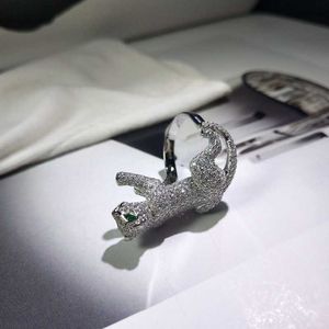 Charme designer JXJ.S925 SERRING Silver Carter Full Diamond Leopard Ring féminin et polyvalent exagéré